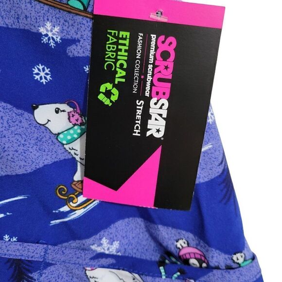Scrubstar Scrub Top Womens 3X 3XL Blue Stretch Medical Nurse Vet CNA Dental NEW - Picture 8 of 12